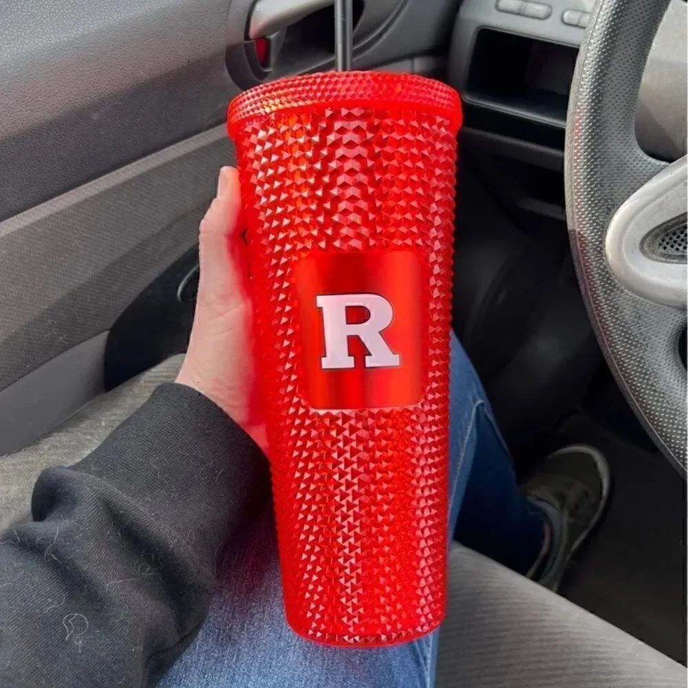 STARBUCKS 24oz Red Collegiate Rutgers University Studded Cold Cup Tumbler HTF!!